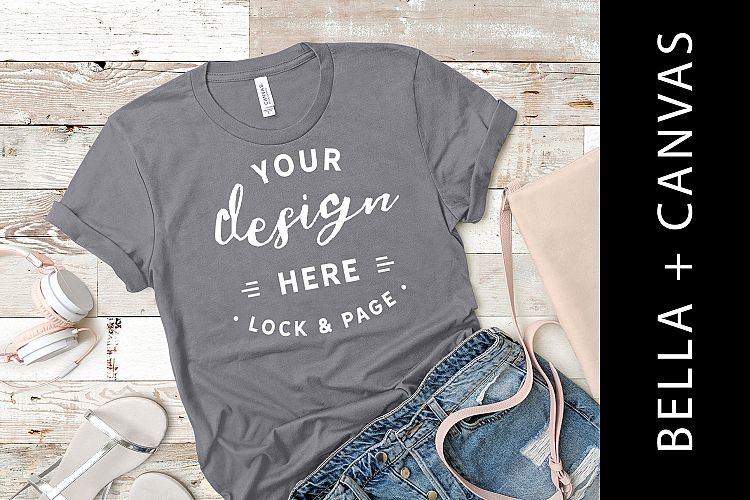 Storm Bella Canvas 3001 T Shirt Mockup Summer Style Flat Lay