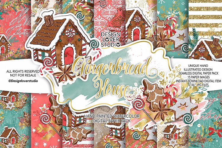 Gingerbread house digital paper pack