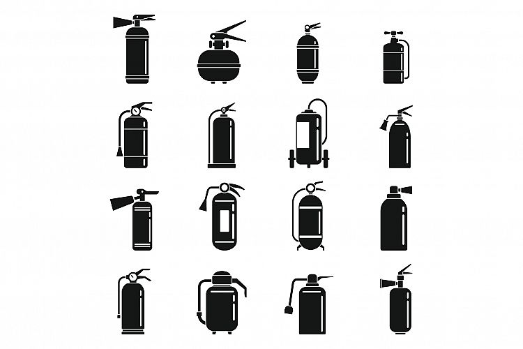 Industrial fire extinguisher icons set, simple style example image 1