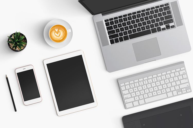  Modern workplace. Top view. Flat lay style. 3