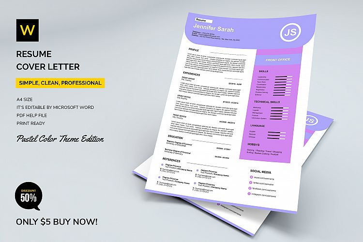 Resume / Cover Letter - Pastel Colors