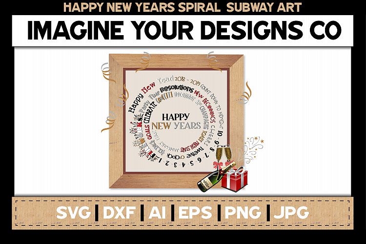 Happy New Years Printable Spiral Subway SVG Cut File