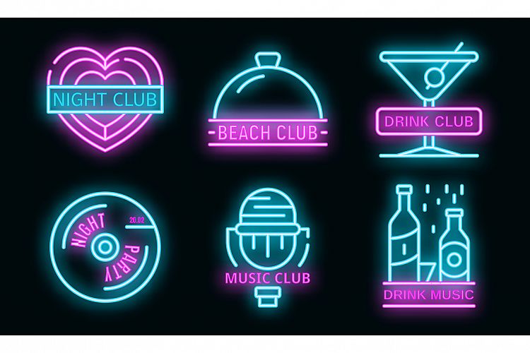 Nightclub logo set vector neon