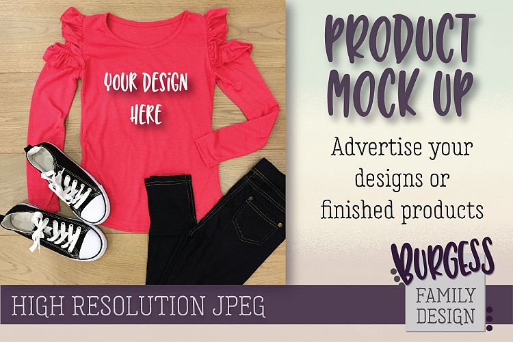 MOCK UP Girls pink ruffle top   jeans | High Resolution JPEG