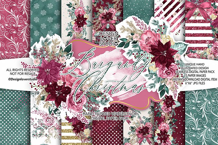 Burgundy Christmas digital paper pack II