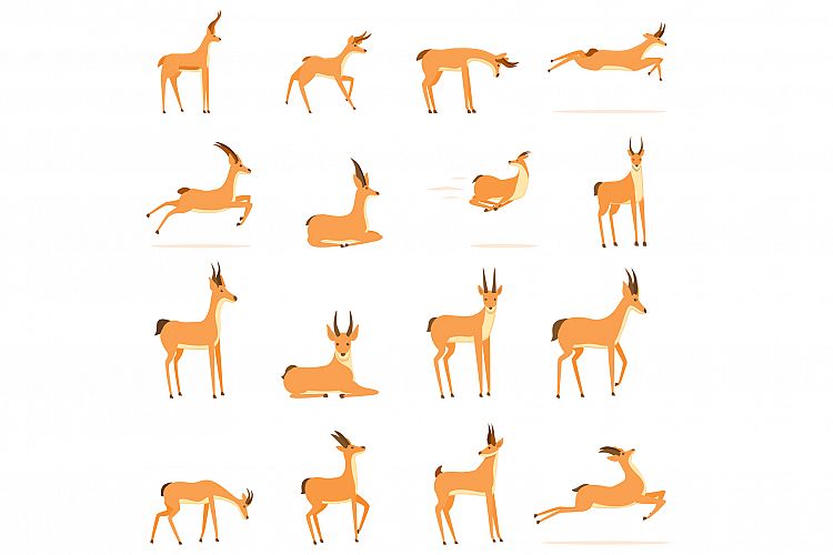 Gazelle icons set, cartoon style example image 1