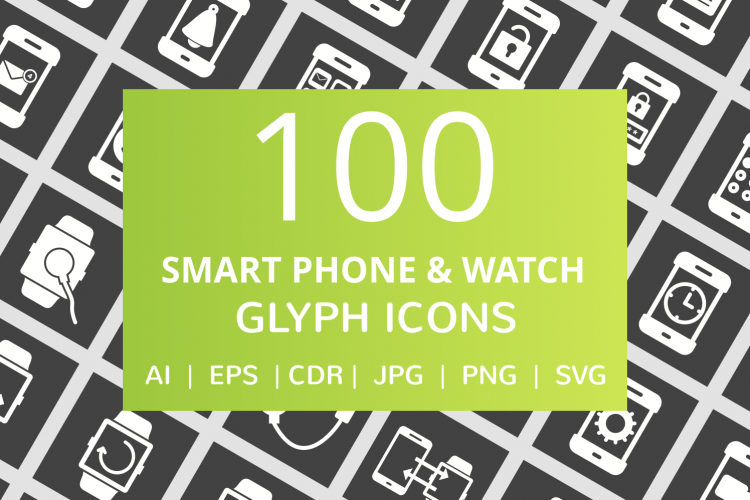 100 Smartphone   Smartwatch Glyph Inverted Icons