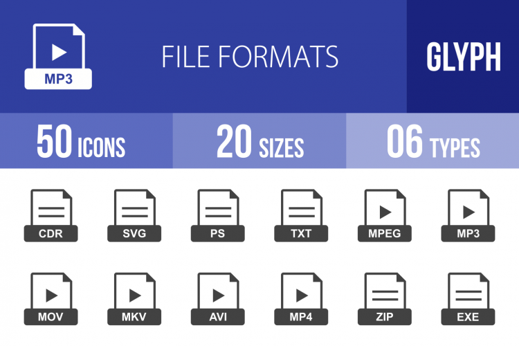 50 File Formats Glyph Icons