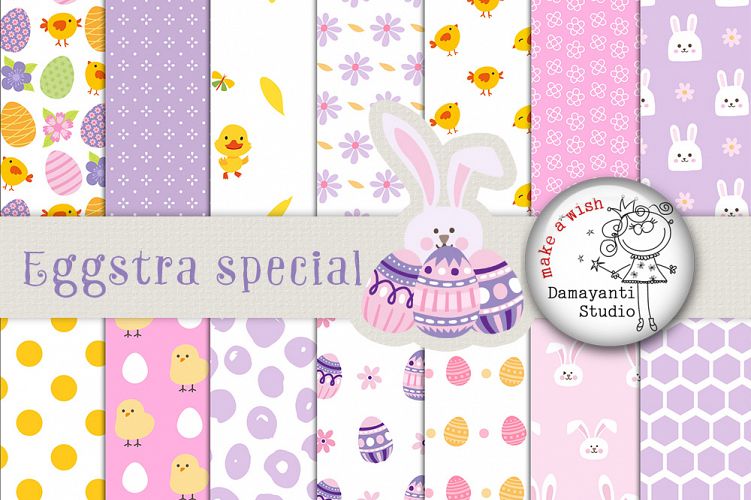 EASTER BUNNY digital paper in pink, yellow and lilac,  eggs, create planner stickers, cards, craft, easter digital paper, funny, spring