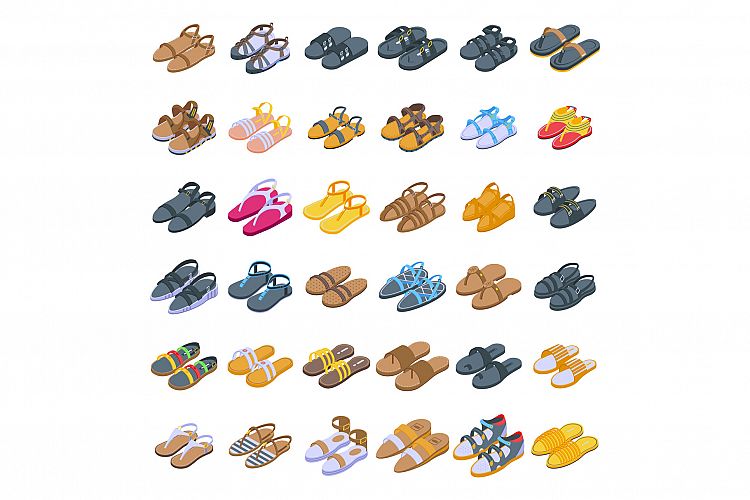 Sandals icons set, isometric style example image 1