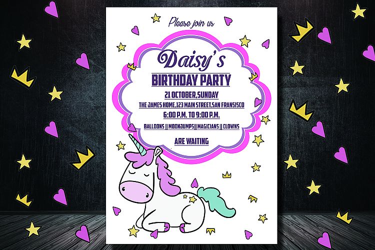 Unicorn Birthday Invitation Card