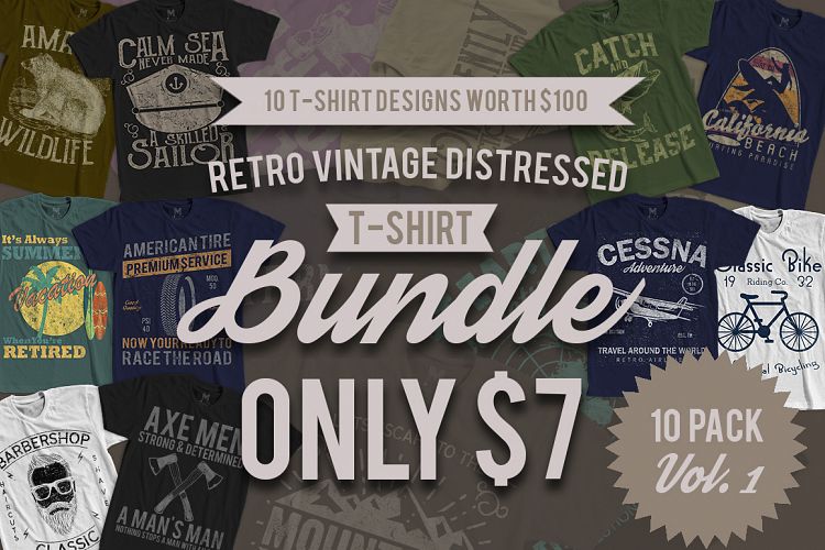 Retro Vintage T-Shirt Designs 10 Pack Vol. 1