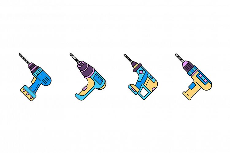 Drilling machine icons set line color vector example image 1