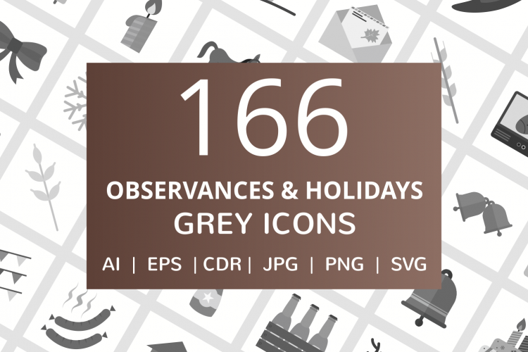 166 Observances   Holiday Flat Greyscale Icons
