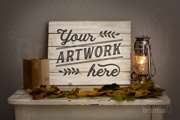 Woodsign mockup - romantic autumn interior