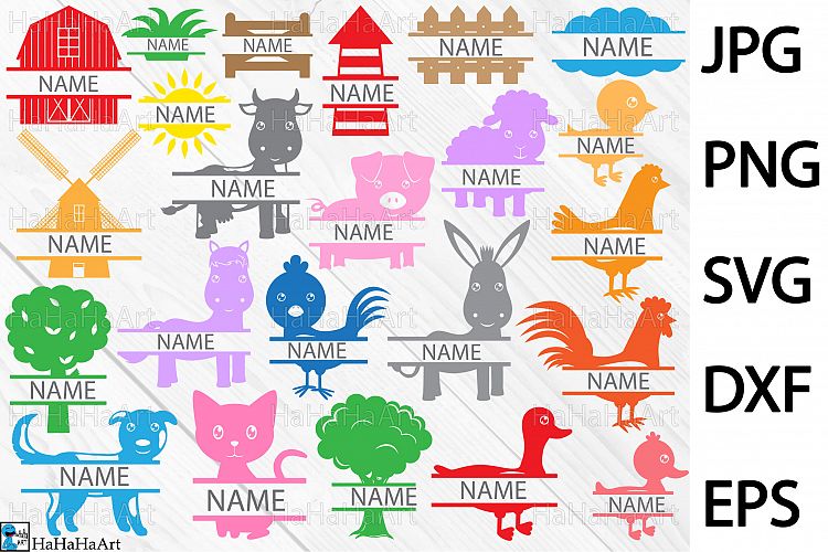 Split Farm Animals Monogram - Clip art / Cutting Files 76c