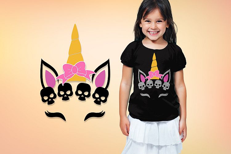 Halloween Unicorn with skulls and bow, svg for girls