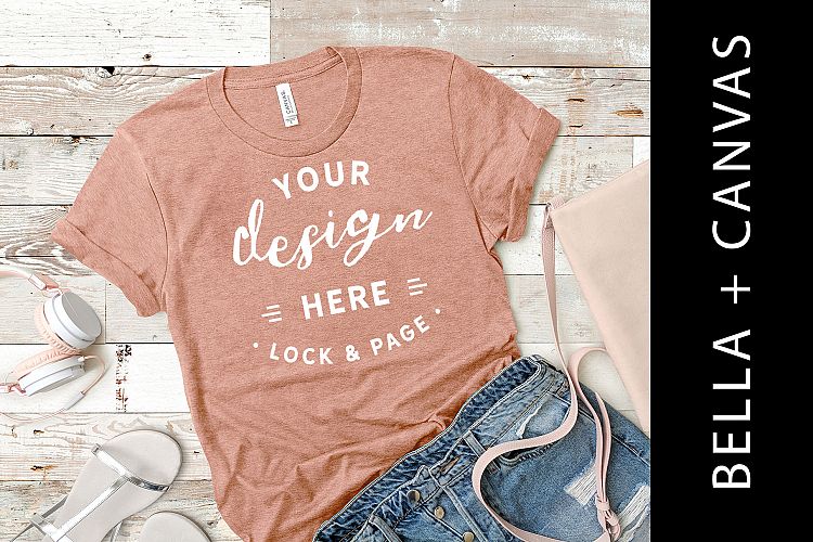 Heather Prism Sunset Bella Canvas 3001 Tee Shirt Mockup