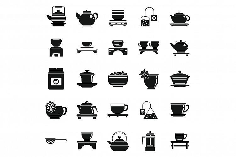 Chinese tea ceremony icons set, simple style example image 1