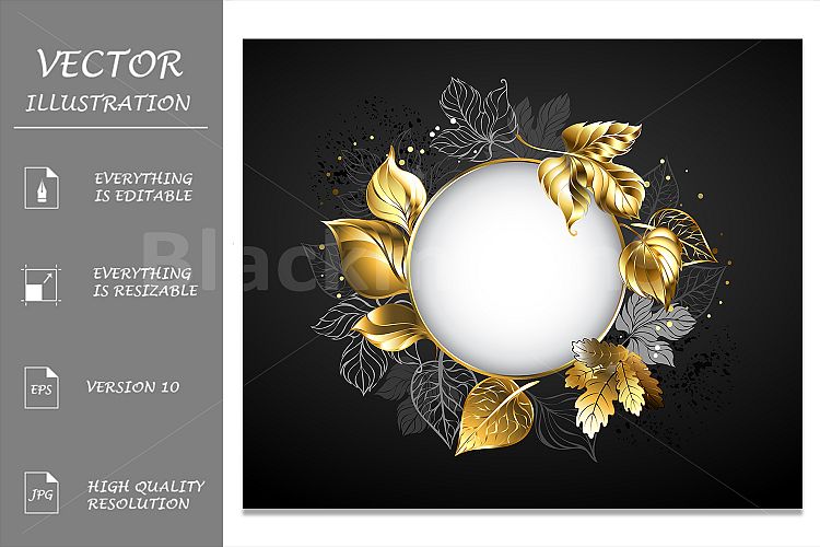 Round Banner with Leaves on Black Background