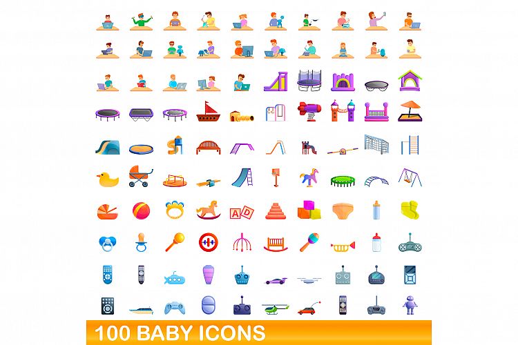 100 baby icons set, cartoon style example image 1