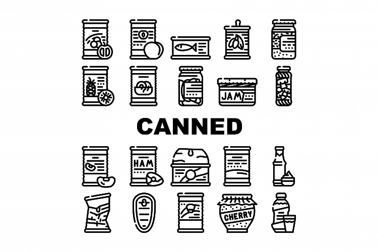 Canned Food Nutrition Collection Icons Set Vector example image 1