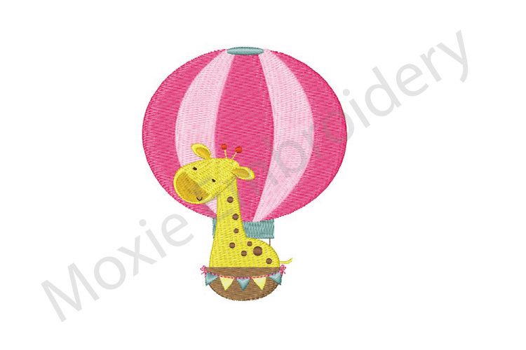 Giraffe Embroidery Design, Hot Air Balloon Giraffe Design