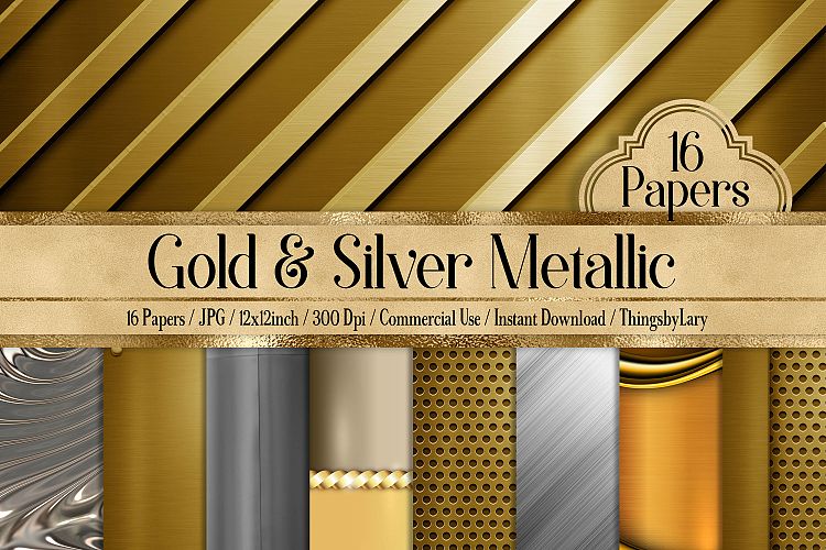 16 Antique Gold and Silver Metallic Texture Digital Papers