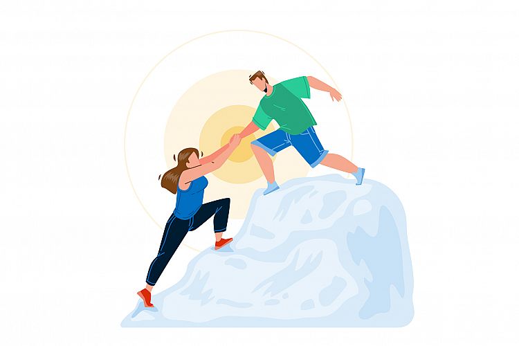 Mountain Climbing Man And Woman Couple Vector example image 1