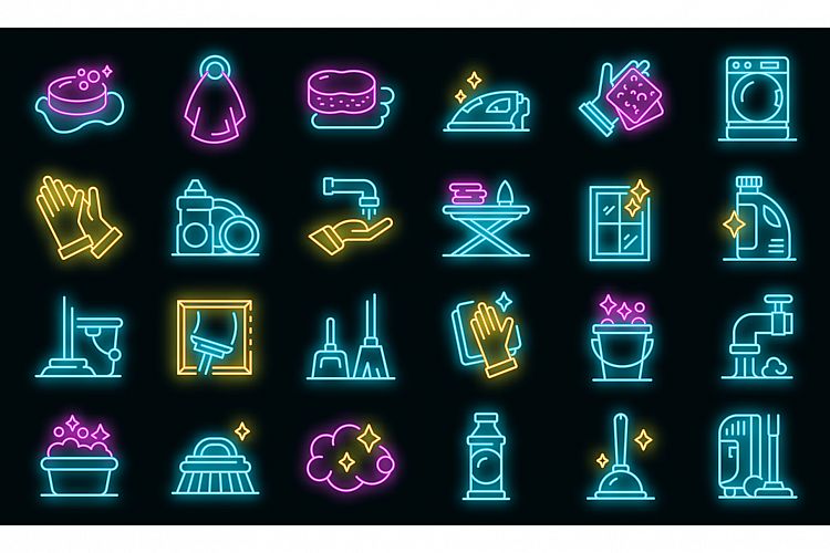 Housekeeping icons set vector neon example image 1