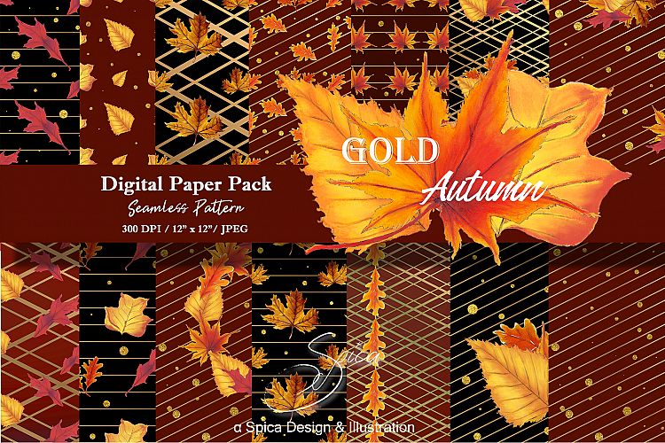 Gold autumn digital paper