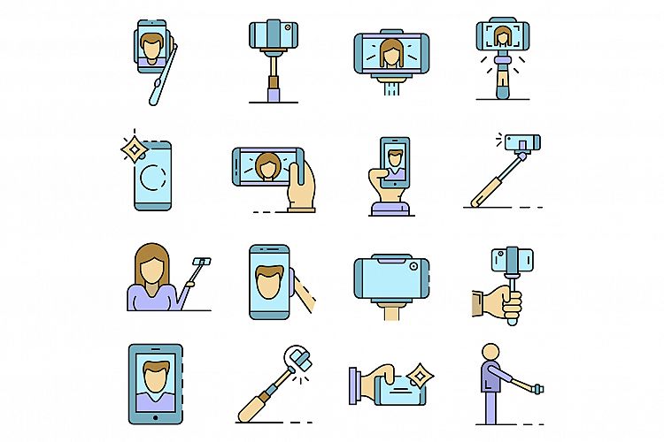 Selfie icon set line color vector