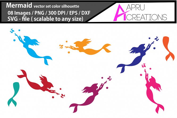 mermaid vector clipart / mermaid vector silhouette / mermaid svg / mermaid eps / dxf / png, mermaid color clip art