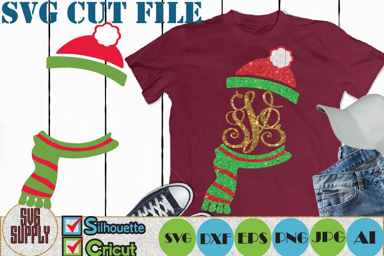 Christmas Hat Monogram SVG Cut File