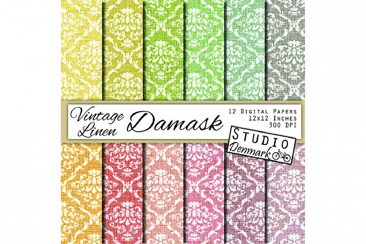 Vintage Linen Damask Digital Paper - 12 Pack