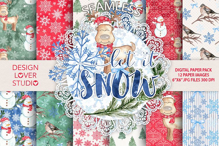 Download Watercolor 'Let it snow' digital paper pack