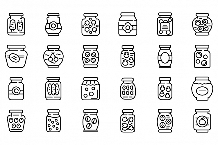 Pickled products icons set, outline style example image 1
