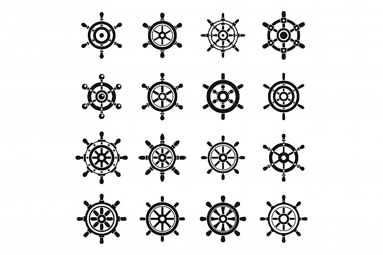 Ship wheel controller icons set, simple style