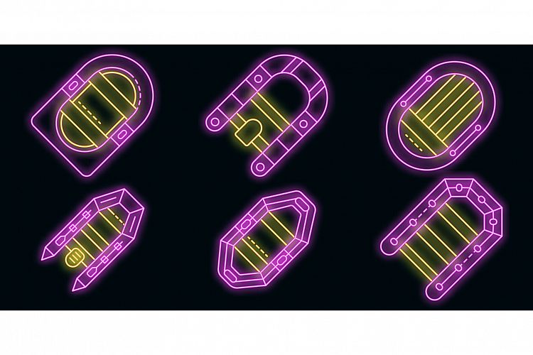Inflatable boat icons set vector neon example image 1