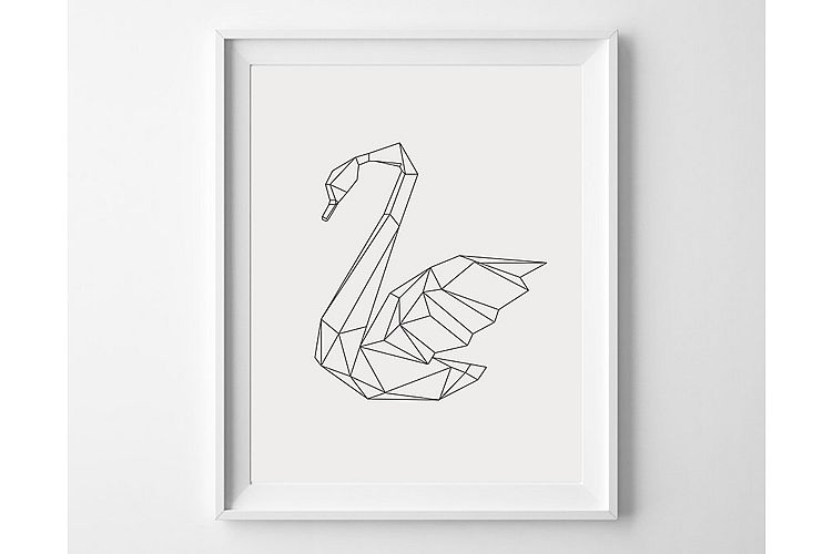 Geometric Swan Print, Scandinavian Minimalist Wall Decor