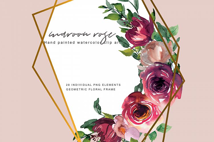 Watercolor Maroon Rose Clipart Bordo Flower Clipart