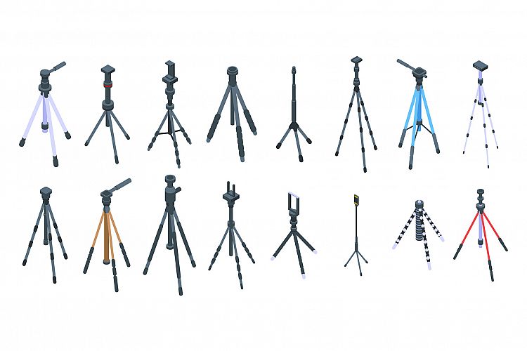 Tripod icons set, isometric style example image 1