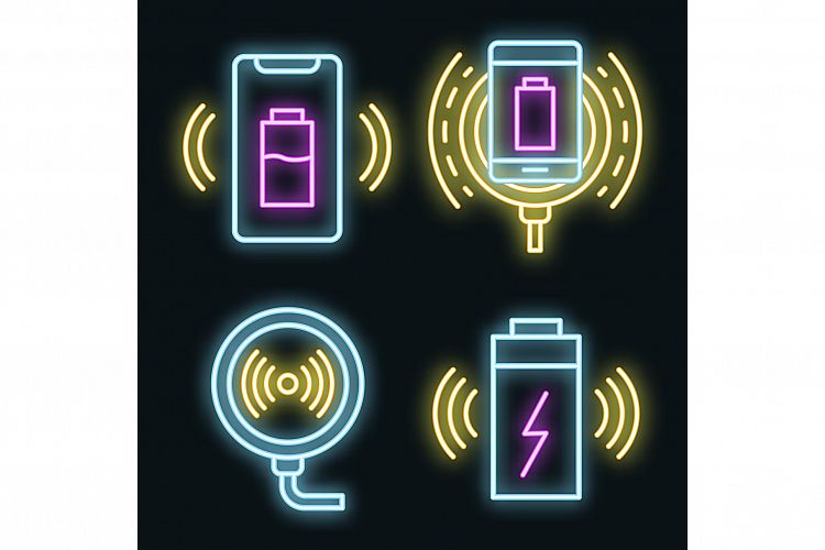 Wireless charger icons set vector neon example image 1