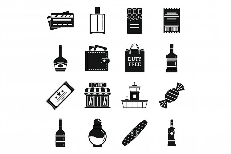 Airport duty free shop icons set, simple style example image 1