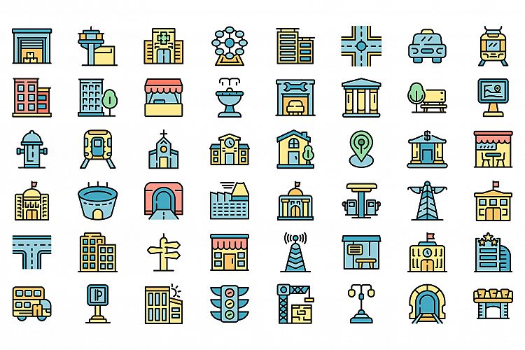 City infrastructure icons set vector flat example image 1