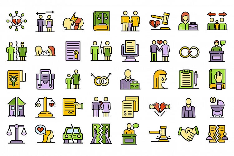 Divorce icons set vector flat example image 1