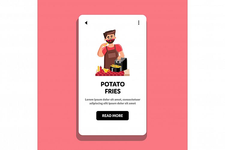 Potato Fries Cooking Chef In Air Fryer Vector example image 1