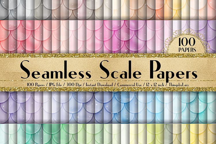 100 Seamless Sparkle Mermaid Scale Digital Papers