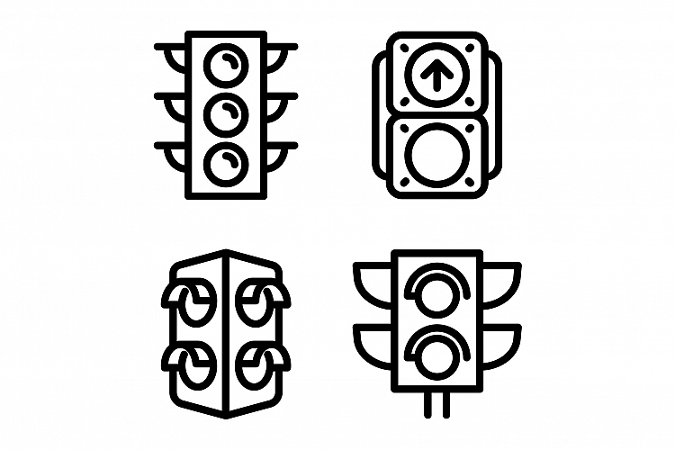 Traffic lights icons set, outline style