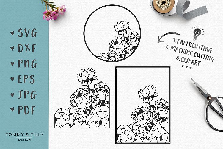Peonies x 3- SVG EPS DXF PNG PDF JPG Cutting File 